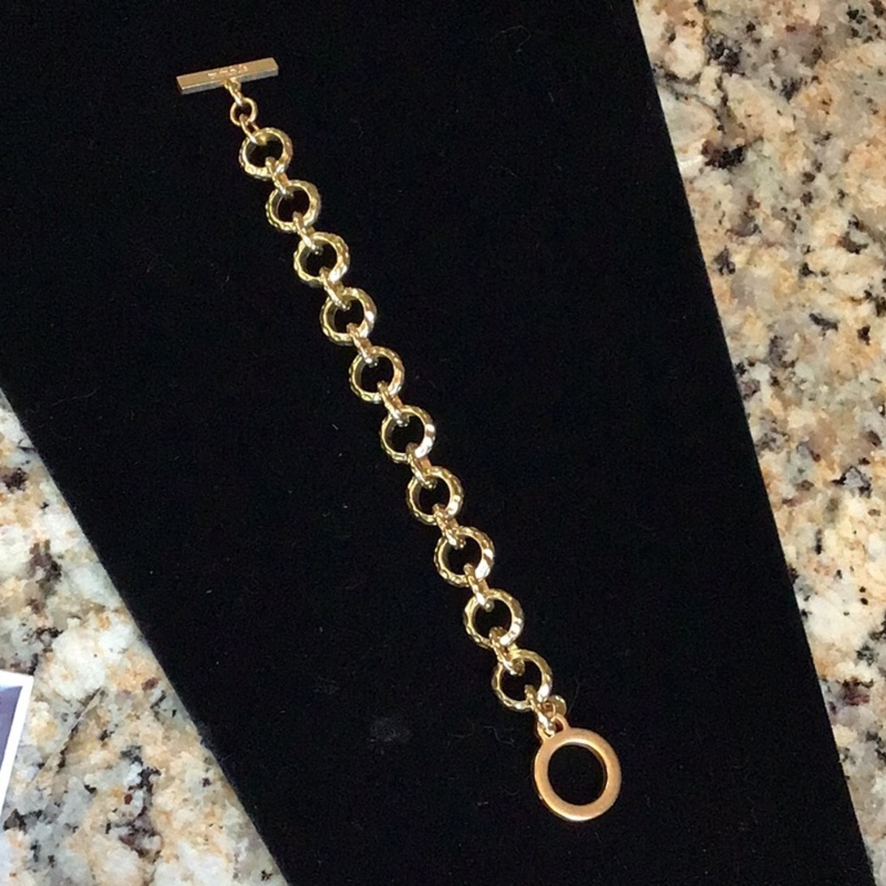 Spartina 449 8” Hammered Link Toggle Elegant Gold Chain Bracelet